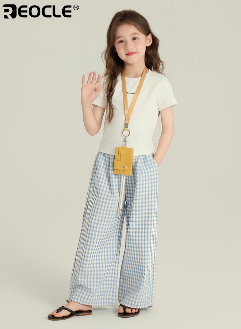 REOCLE Girl's Wide Leg Pants with Flowy Loose Fit and Cotton  Blend Fabric Palazzo Trousers with Elastic Waist for Casual Beach Wear - Image 2